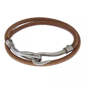 Hermes Bangle Bracelet Jumbo breath Silver Brown Woman Authentic Used Y3155